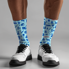 Blue Medical-Themed Cushioned Crew Socks - Comfortable One-Size Socks with Healthcare Design