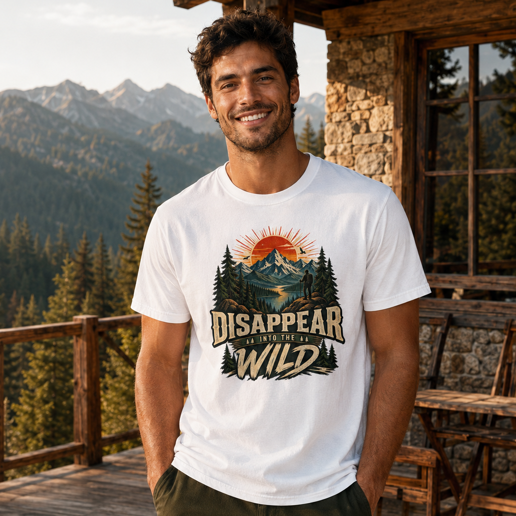 Disappear Into the Wild Shirt – Vintage Mountain Hiking Graphic Tee