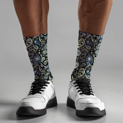 Paisley Patterned Crew Socks - Cushioned DTG Print