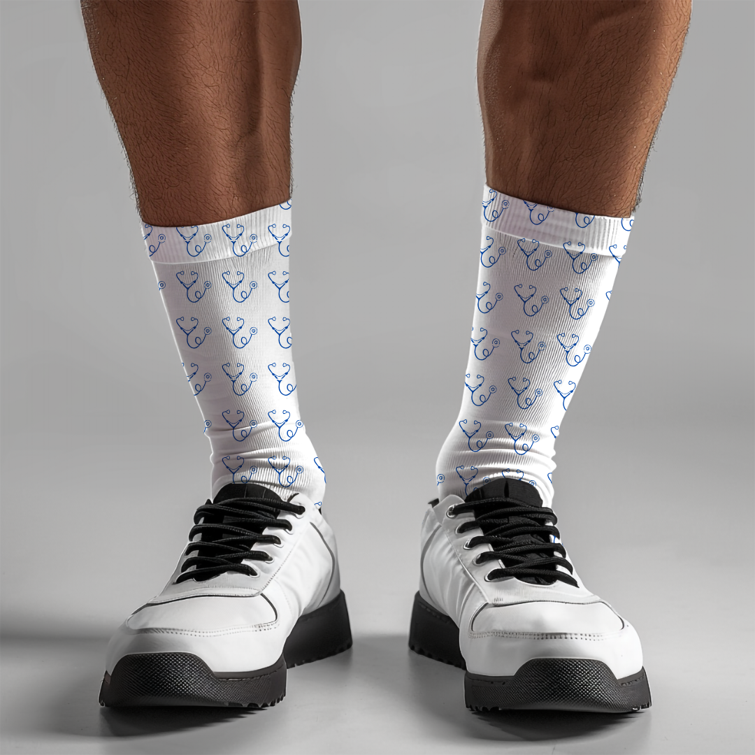 Stethoscope Design Cushioned Crew Socks - Comfortable One-Size Medical-Themed Socks