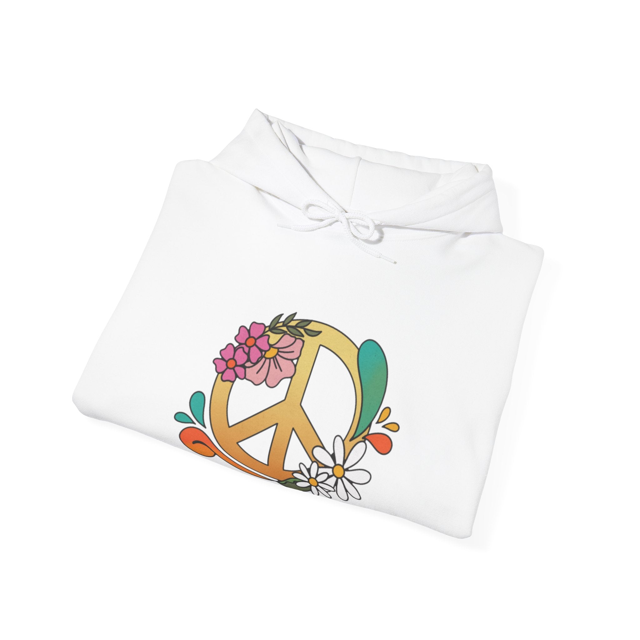 Floral Peace and Love Hoodie - Boho Flower Power Unisex Heavy Blend™ Hooded Sweatshirt