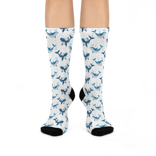 Blue Whale Crew Socks: Cushioned Unisex Ocean Lover Socks