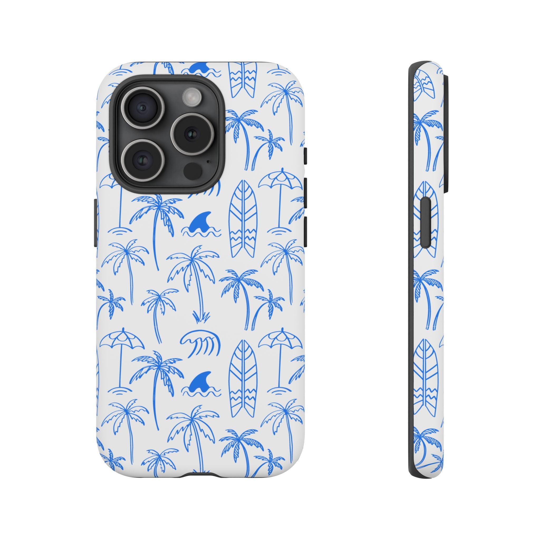 Tropical Beach Phone Case for iPhone, Samsung Galaxy, Google Pixel Palm Trees and Surfboards Design, Coastal Style, Durable Protection