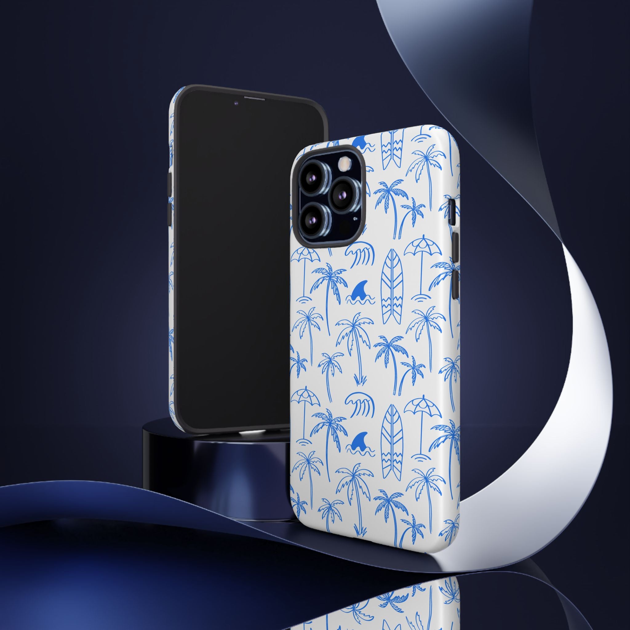 Tropical Beach Phone Case for iPhone, Samsung Galaxy, Google Pixel Palm Trees and Surfboards Design, Coastal Style, Durable Protection