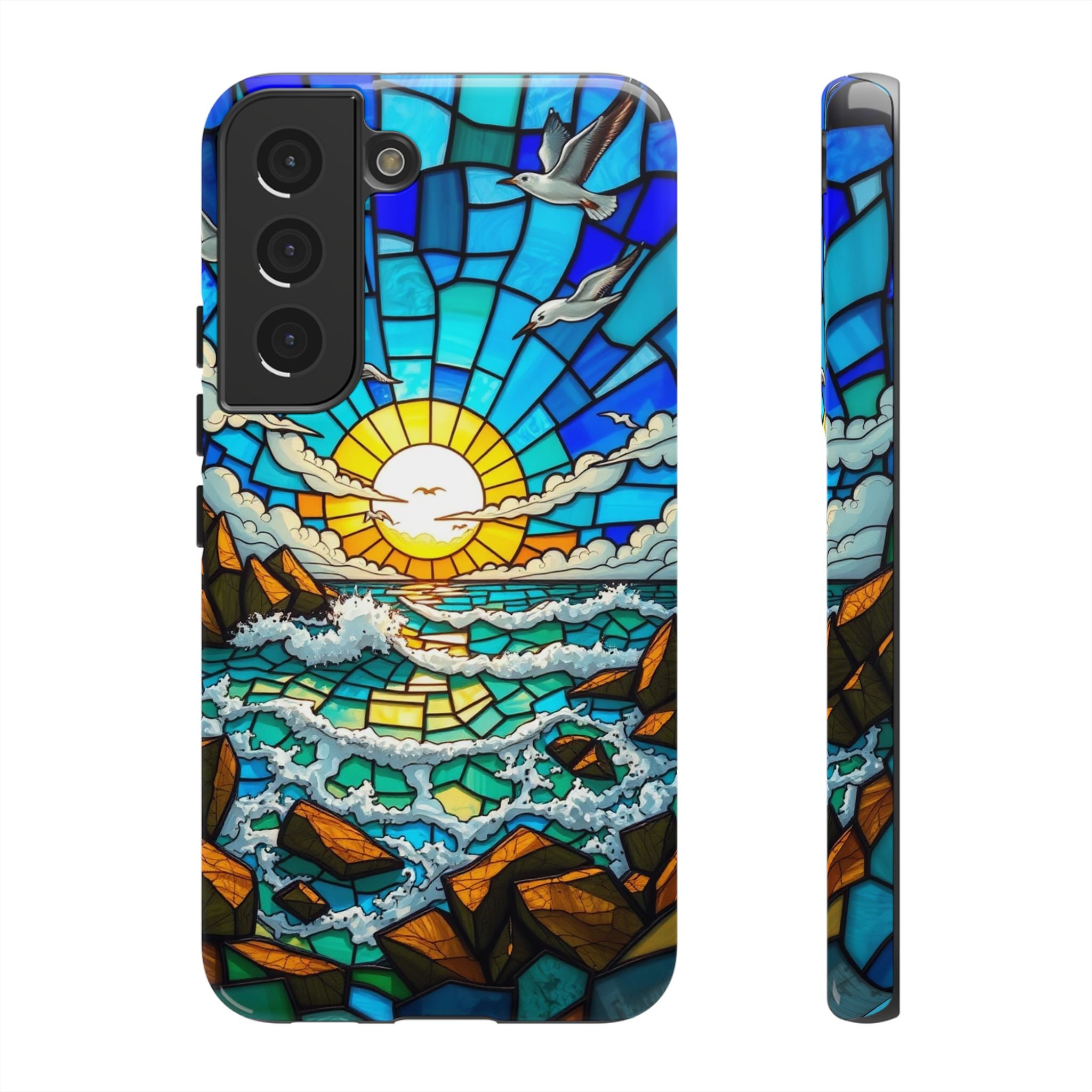 Beach Phone Case Samsung Ocean Sunset Phone Cover Stained Glass Phone Case Seascape Art for Beach Lovers Gift Coastal Vibe Accessory