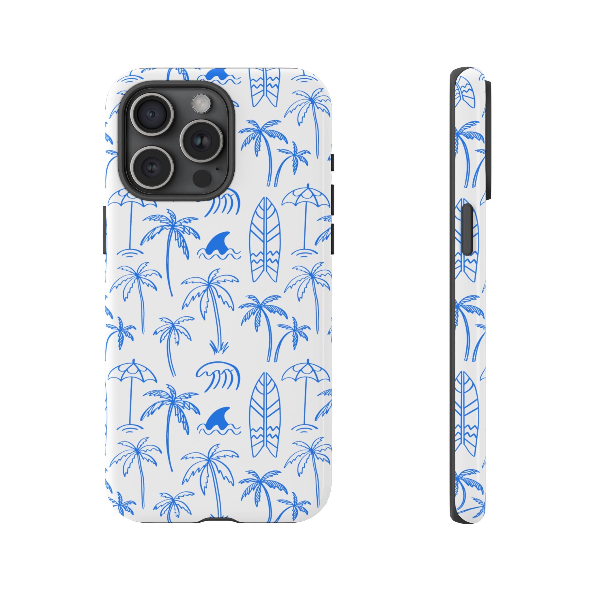 Tropical Beach Phone Case for iPhone, Samsung Galaxy, Google Pixel Palm Trees and Surfboards Design, Coastal Style, Durable Protection