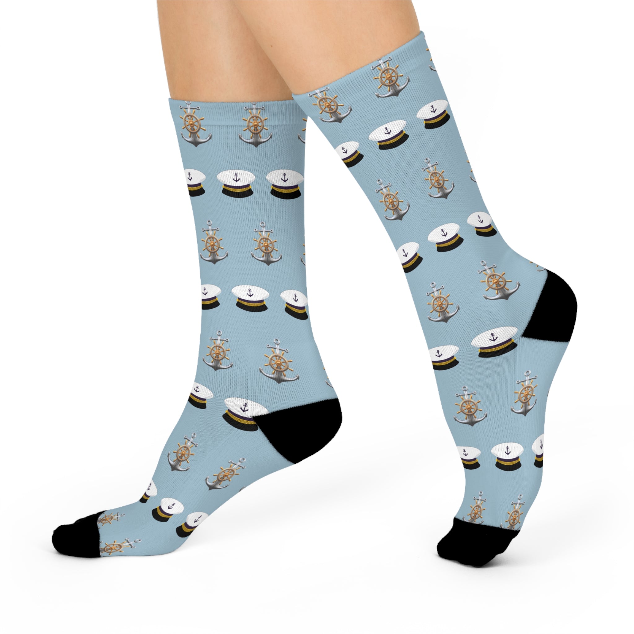 In the Navy Cushioned Crew Socks - Nautical Captain's Hat & Anchor Design, Comfortable Crew Socks