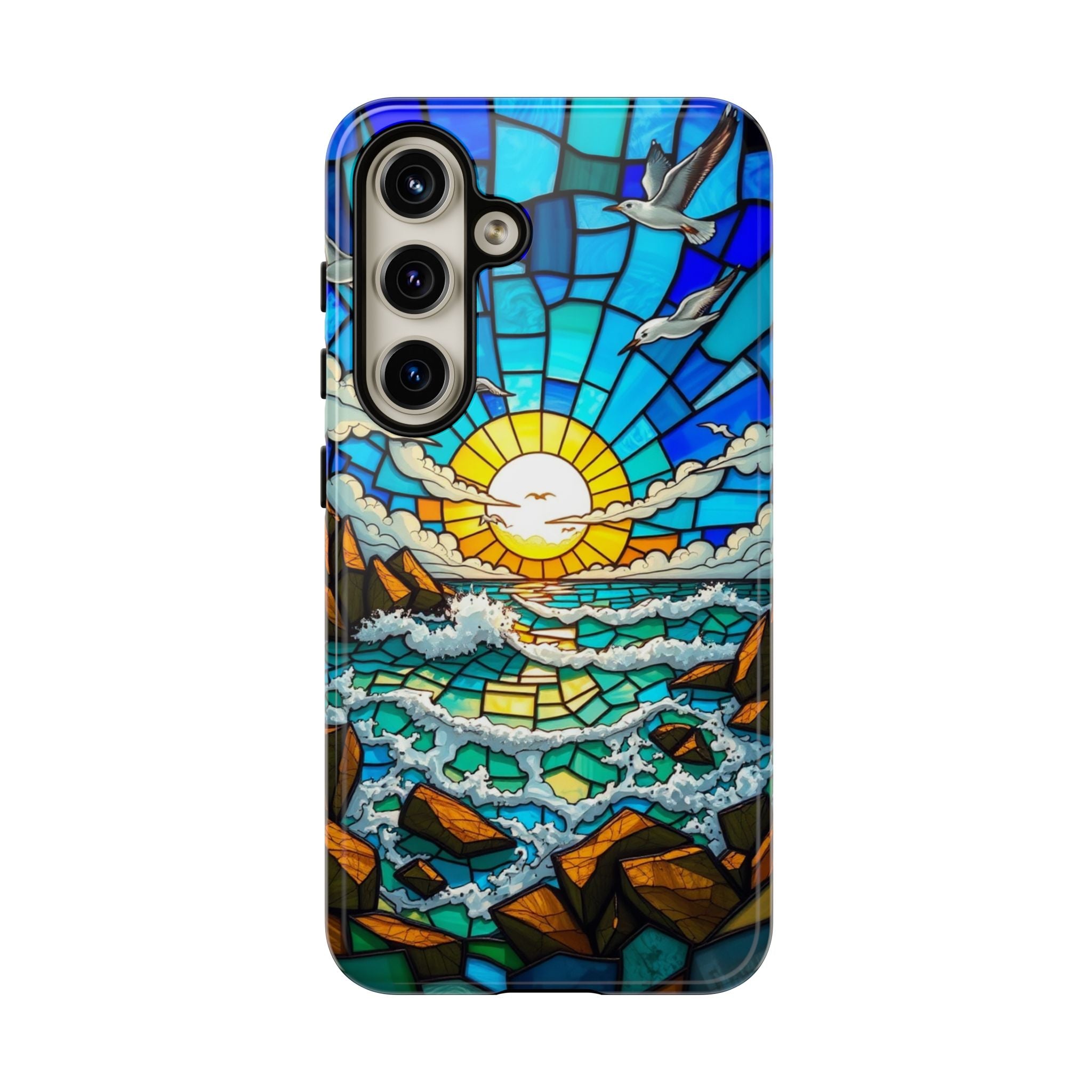 Beach Phone Case Samsung Ocean Sunset Phone Cover Stained Glass Phone Case Seascape Art for Beach Lovers Gift Coastal Vibe Accessory