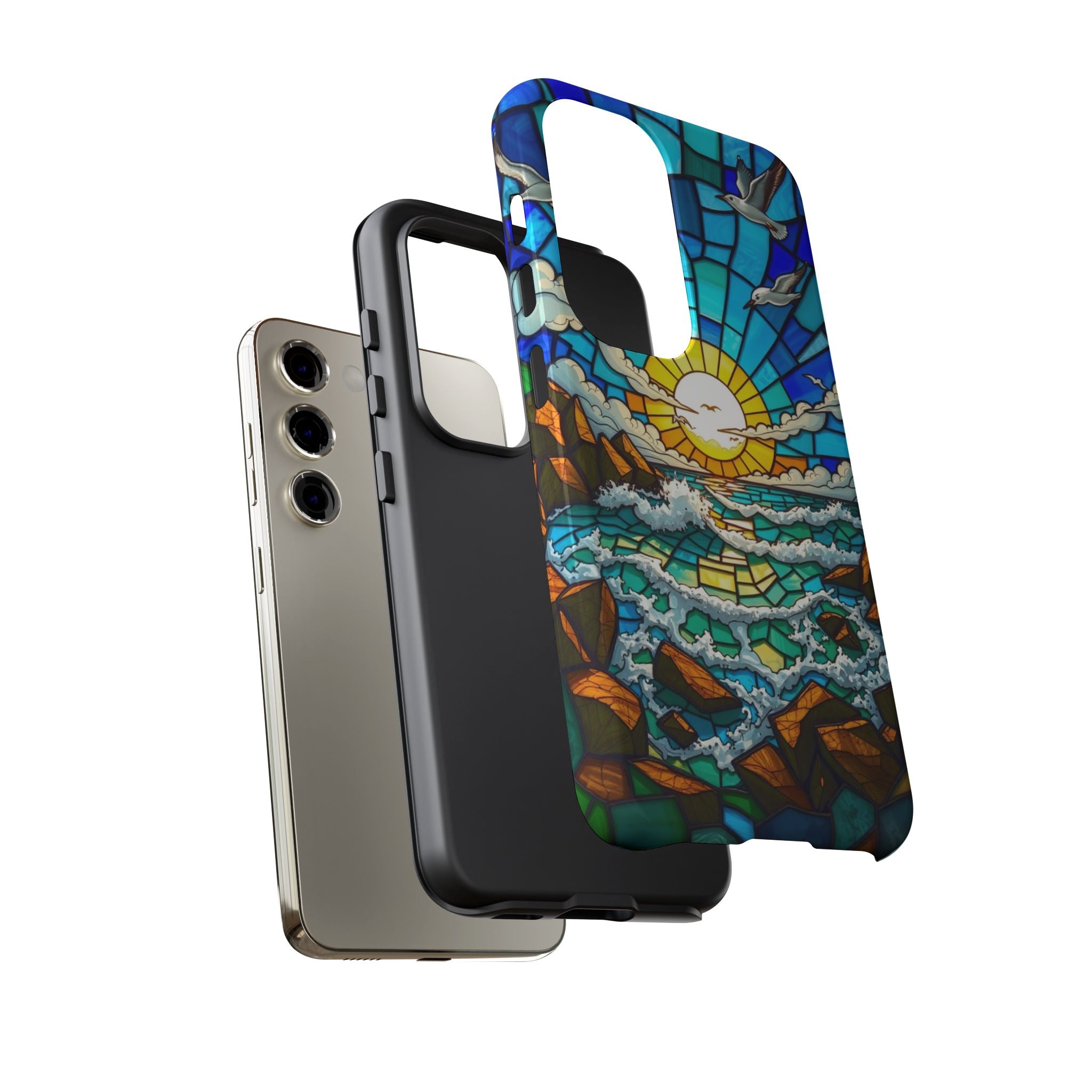 Beach Phone Case Samsung Ocean Sunset Phone Cover Stained Glass Phone Case Seascape Art for Beach Lovers Gift Coastal Vibe Accessory