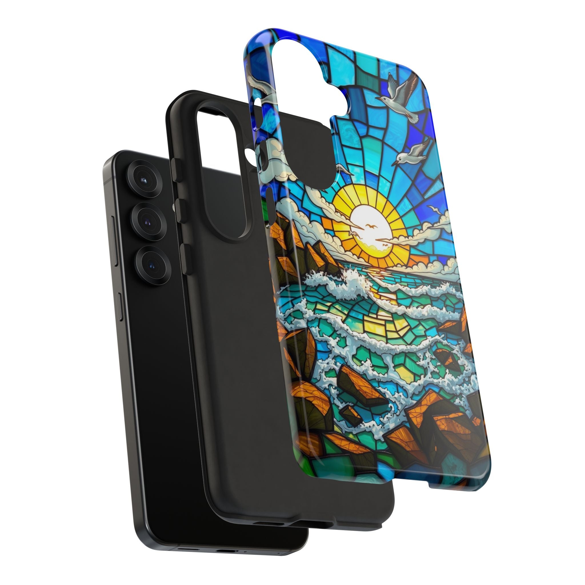 Beach Phone Case Samsung Ocean Sunset Phone Cover Stained Glass Phone Case Seascape Art for Beach Lovers Gift Coastal Vibe Accessory
