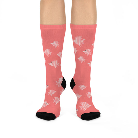 Pink Crew Socks with Cute Little Fishy Print