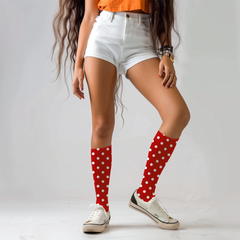 Red Polka Dot Cushioned Crew Socks for Festive Holiday Season, Unisex cozy footwear, Christmas stocking stuffer, Winter cozy gift, Novelty