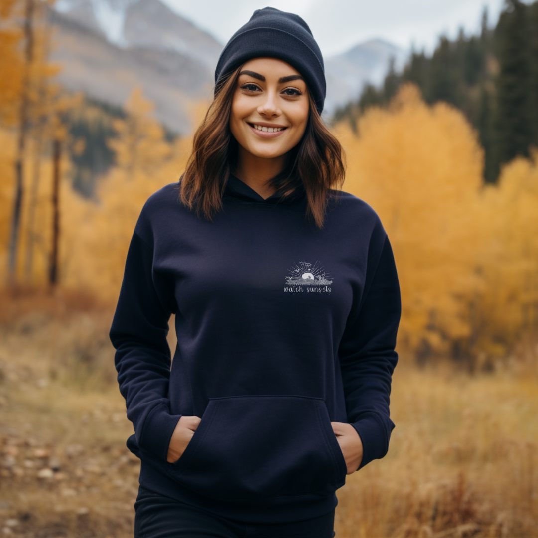 Beach Sunset Hoodie Unisex Navy Hoodie Sunset Graphic Hoodie Beachy Gift for Girlfriend