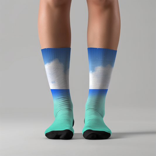Cloud Sky Print Socks: Dreamy Blue Gradient Crew Socks