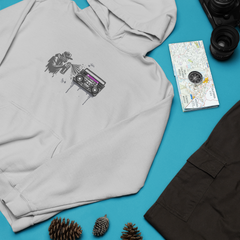 Sport Gray Graffiti Hoodie with Boom Box, Urban Streetwear, Unisex Art Hoodie