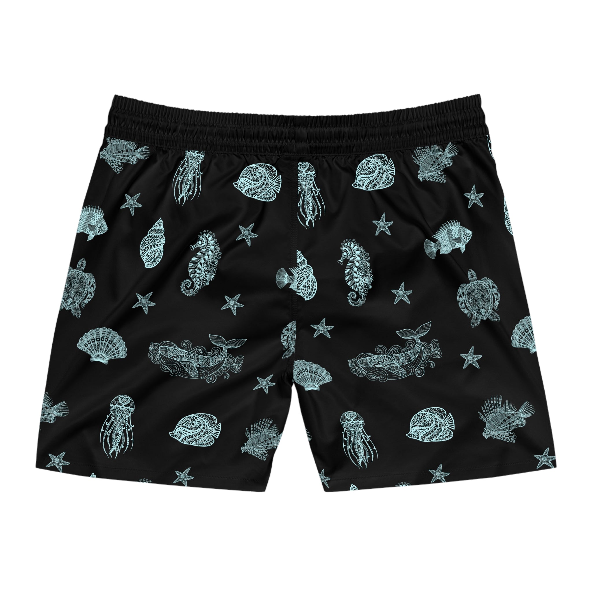 Mens Swim Shorts Mandala Sea Animal Beach Shorts for Him Coastal Gift for Men Summer Swim Trunks Black Ocean Shorts Vacation Ready