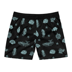 Mens Swim Shorts Mandala Sea Animal Beach Shorts for Him Coastal Gift for Men Summer Swim Trunks Black Ocean Shorts Vacation Ready
