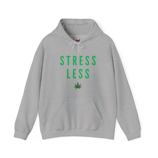 Stress Less Hoodie - Black with Green Cannabis Leaf Motif" Unisex Heavy Blend™ Hooded Sweatshirt