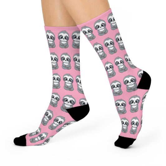 Adorable Sloth Crew Socks - Cute Pink Sloth Design, Cozy and Fun Socks