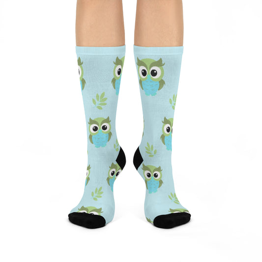 Arctic Owl Print Cushioned Crew Socks