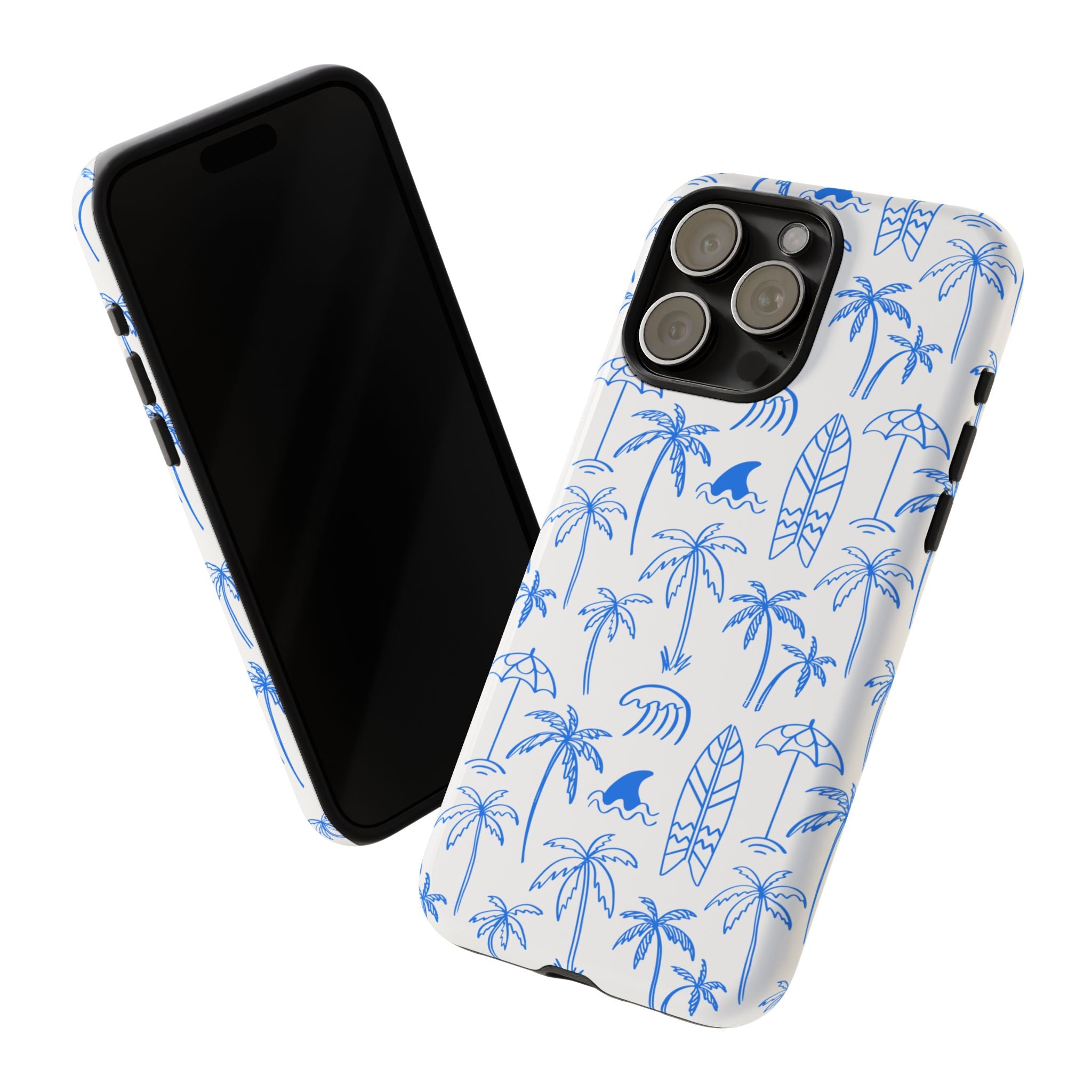 Tropical Beach Phone Case for iPhone, Samsung Galaxy, Google Pixel Palm Trees and Surfboards Design, Coastal Style, Durable Protection