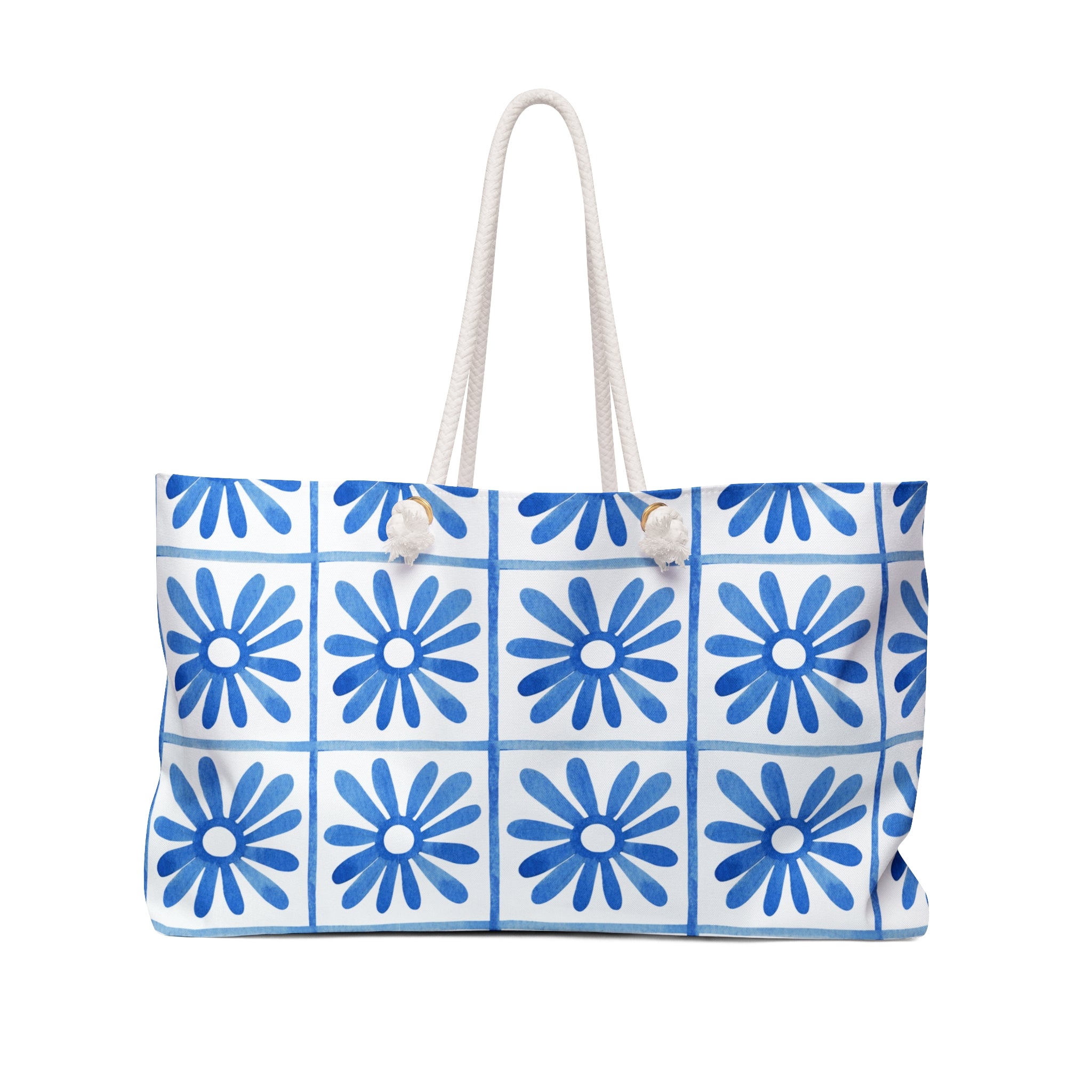 Blue Tile Floral Weekender Bag