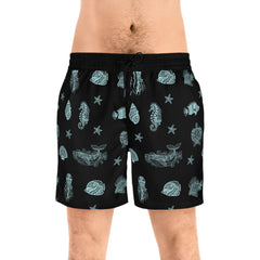 Mens Swim Shorts Mandala Sea Animal Beach Shorts for Him Coastal Gift for Men Summer Swim Trunks Black Ocean Shorts Vacation Ready