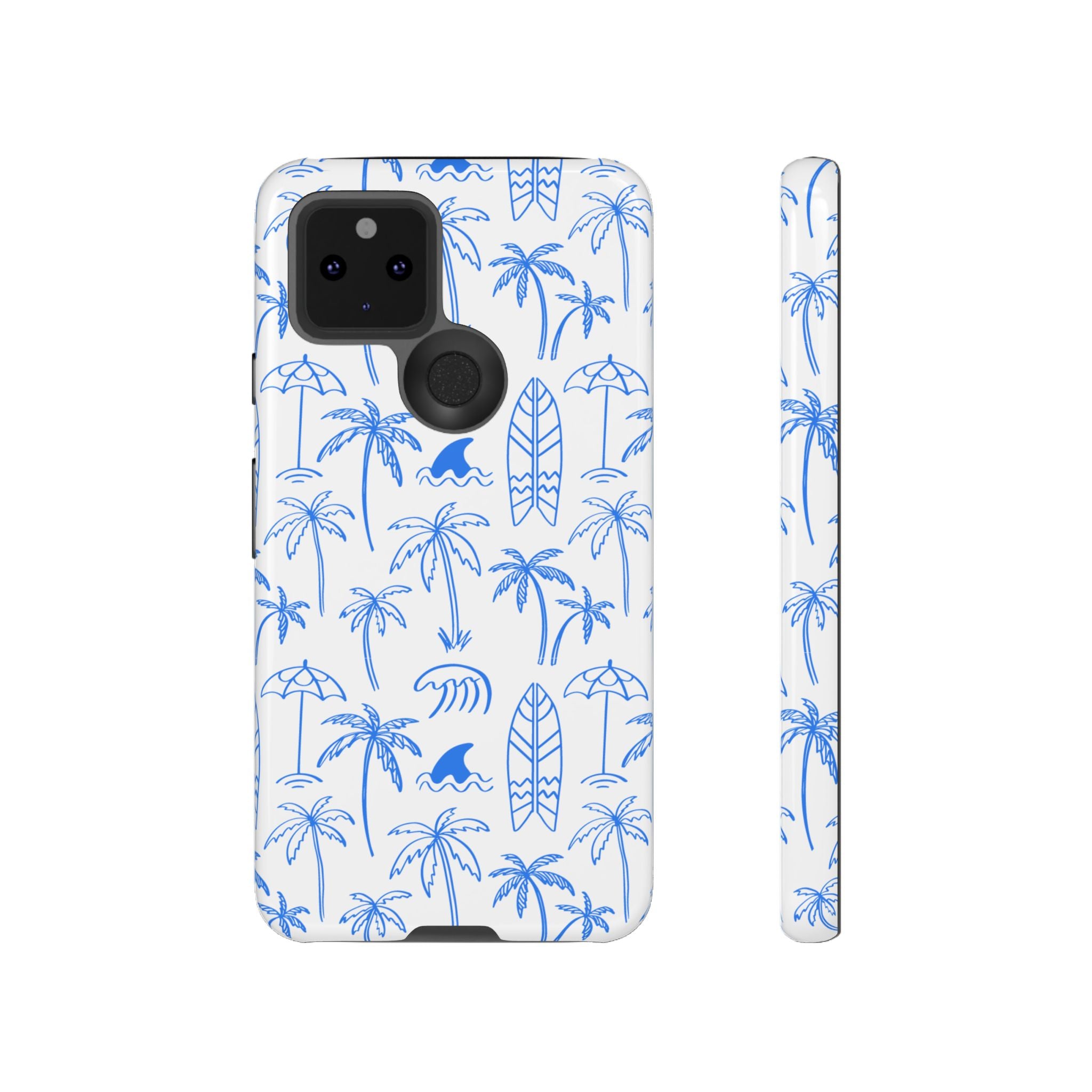 Tropical Beach Phone Case for iPhone, Samsung Galaxy, Google Pixel Palm Trees and Surfboards Design, Coastal Style, Durable Protection
