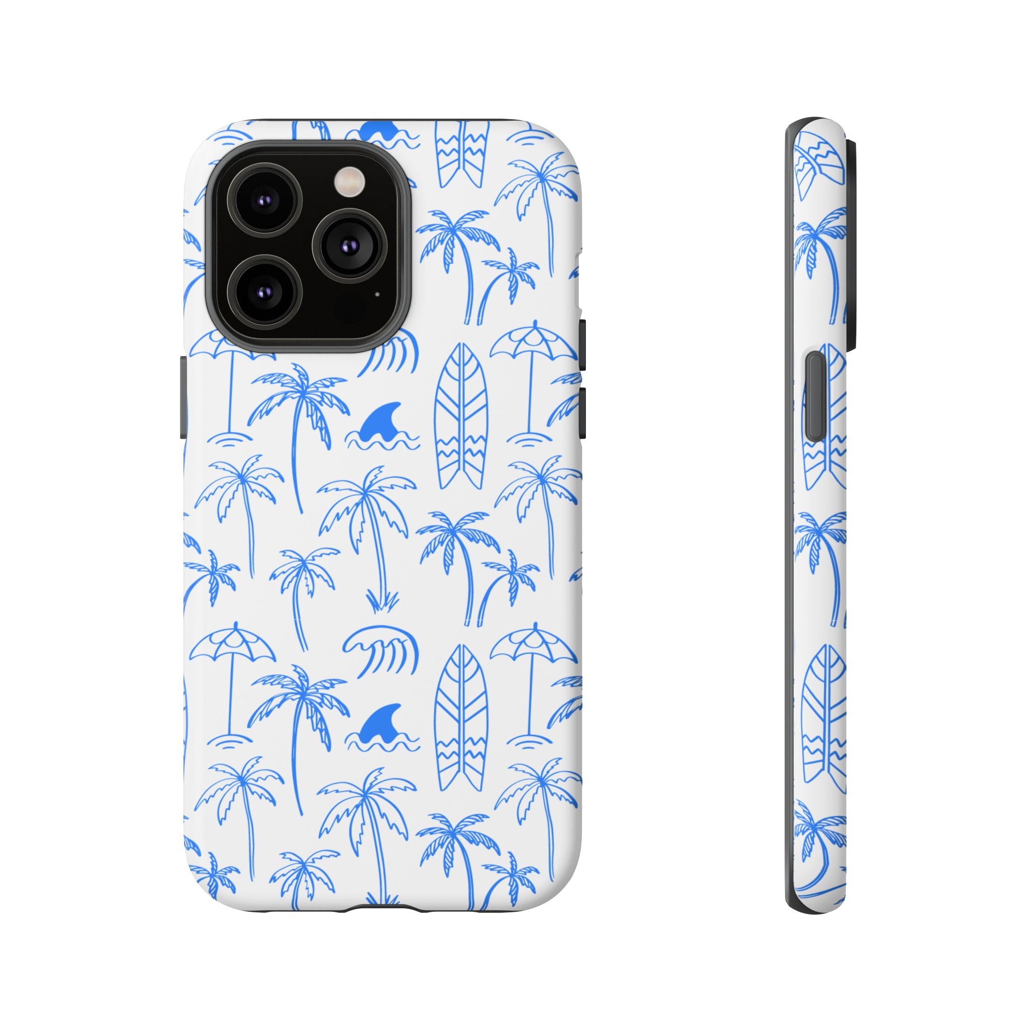 Tropical Beach Phone Case for iPhone, Samsung Galaxy, Google Pixel Palm Trees and Surfboards Design, Coastal Style, Durable Protection
