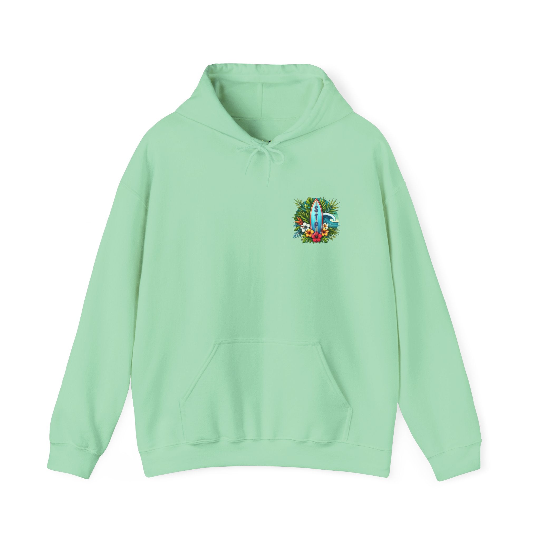 Surfboard Design Hoodie – Unisex Tropical Flower Cotton-Blend Sweatshirt