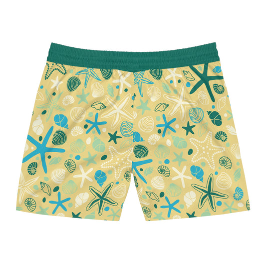 Men's Mid-Length Swim Shorts with Starfish Print Swim Trunks for Men