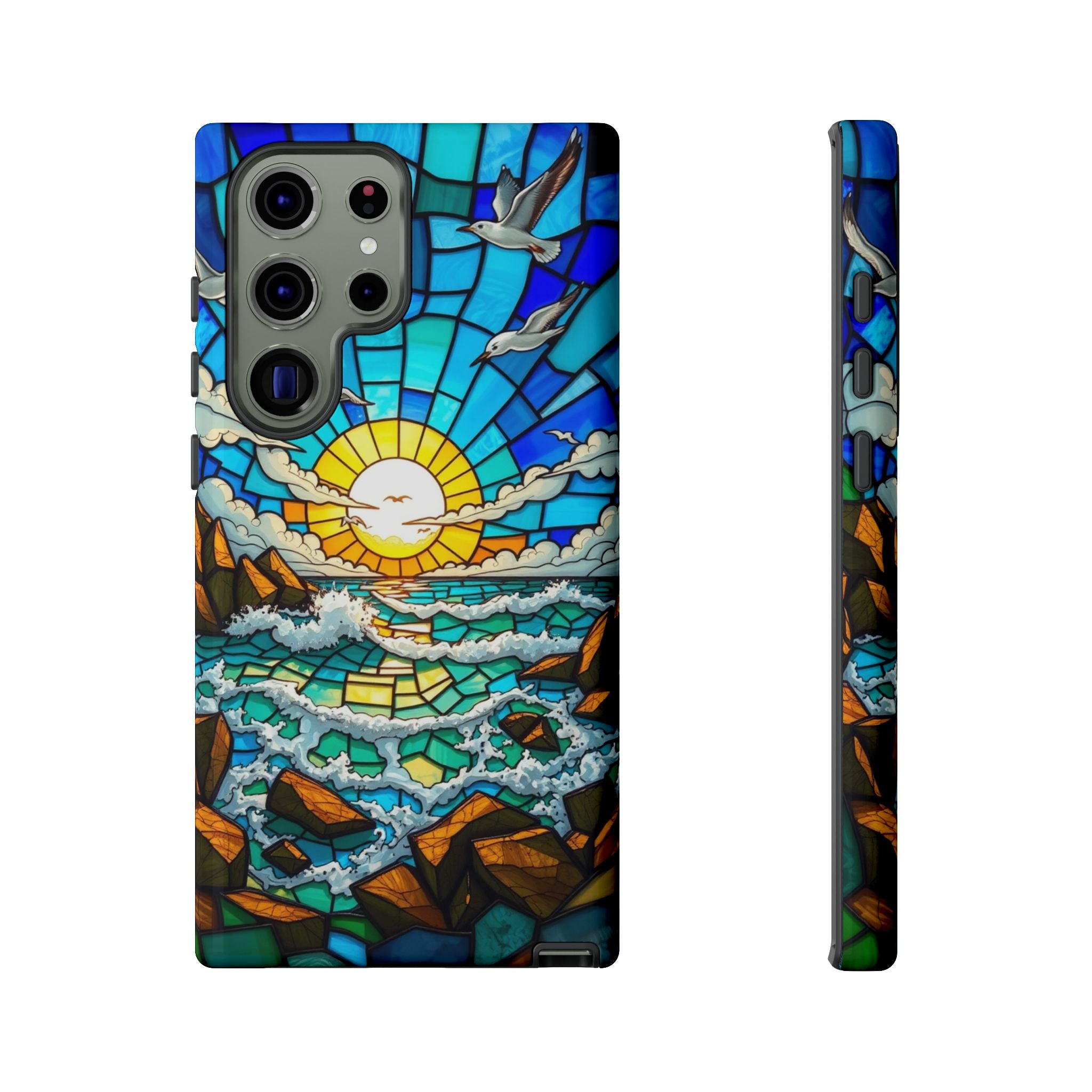 Beach Phone Case Samsung Ocean Sunset Phone Cover Stained Glass Phone Case Seascape Art for Beach Lovers Gift Coastal Vibe Accessory