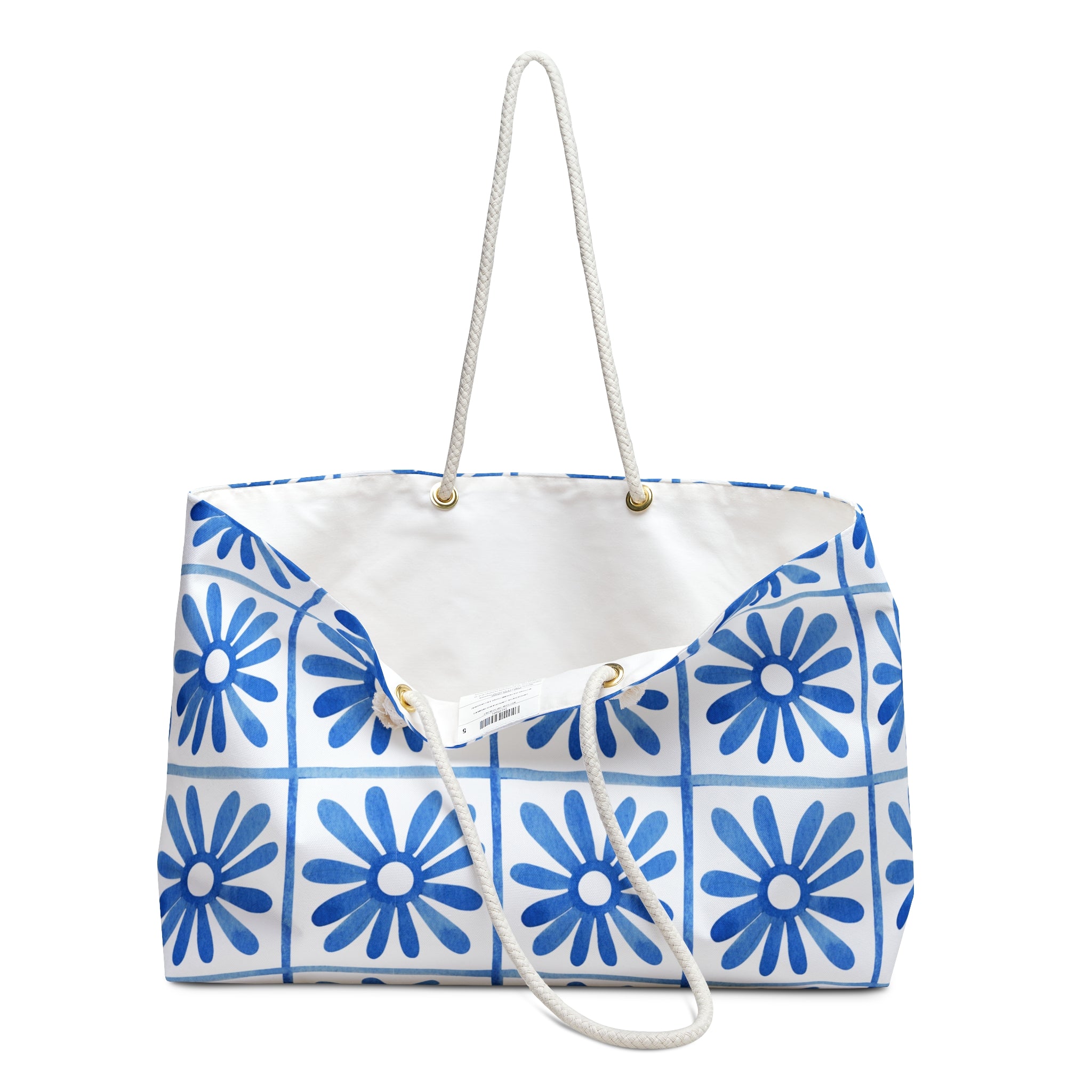 Blue Tile Floral Weekender Bag