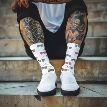 Sunglasses Print Crew Socks: Retro Colorful Socks for Men & Women