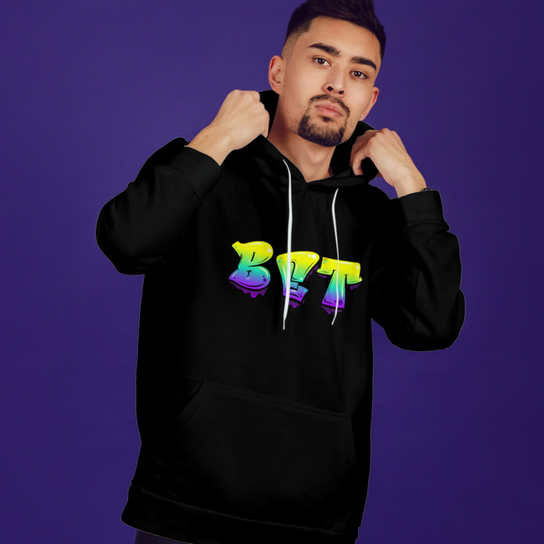 Unisex Heavy Blend Hoodie with Vibrant BET Design - Cozy and Stylish Sweatshirt