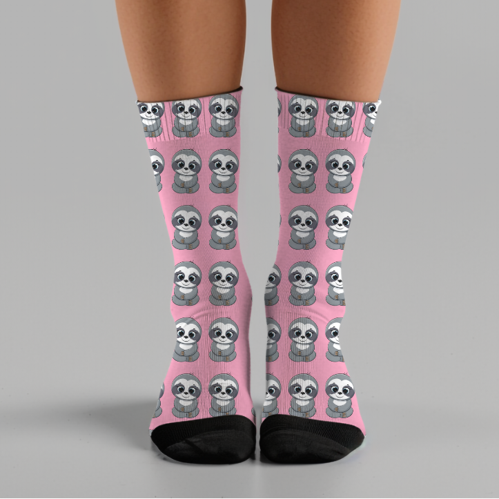 Sloth Crew Socks Cute Pink Cozy Fun Socks Gift