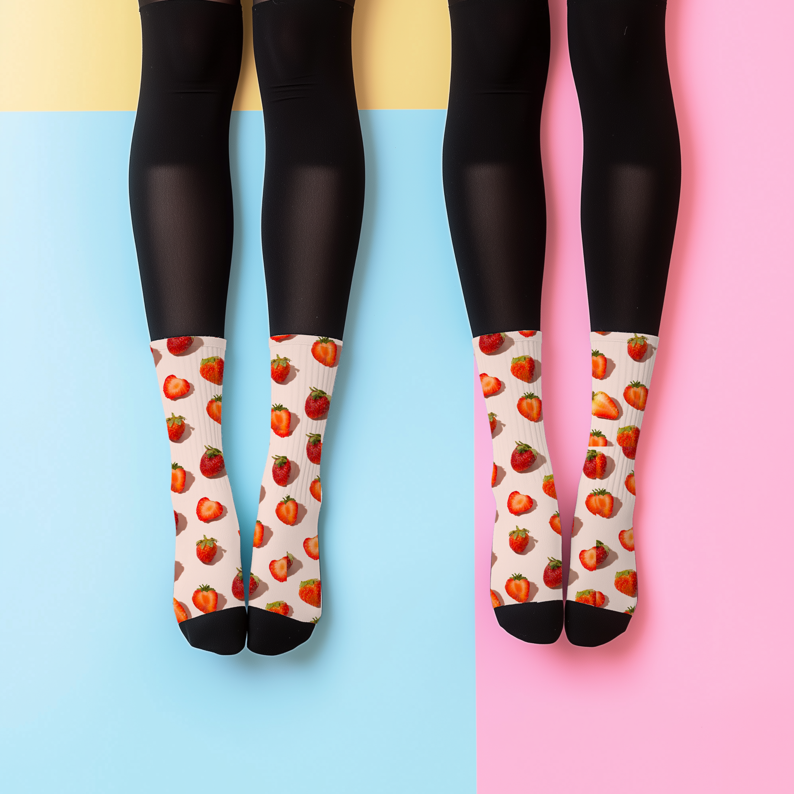 Pink Strawberry Pattern Socks: Unisex Cushioned Crew Socks
