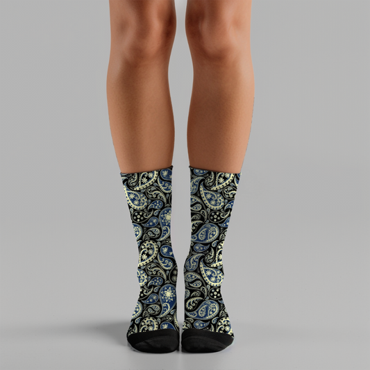 Paisley Patterned Crew Socks - Cushioned DTG Print