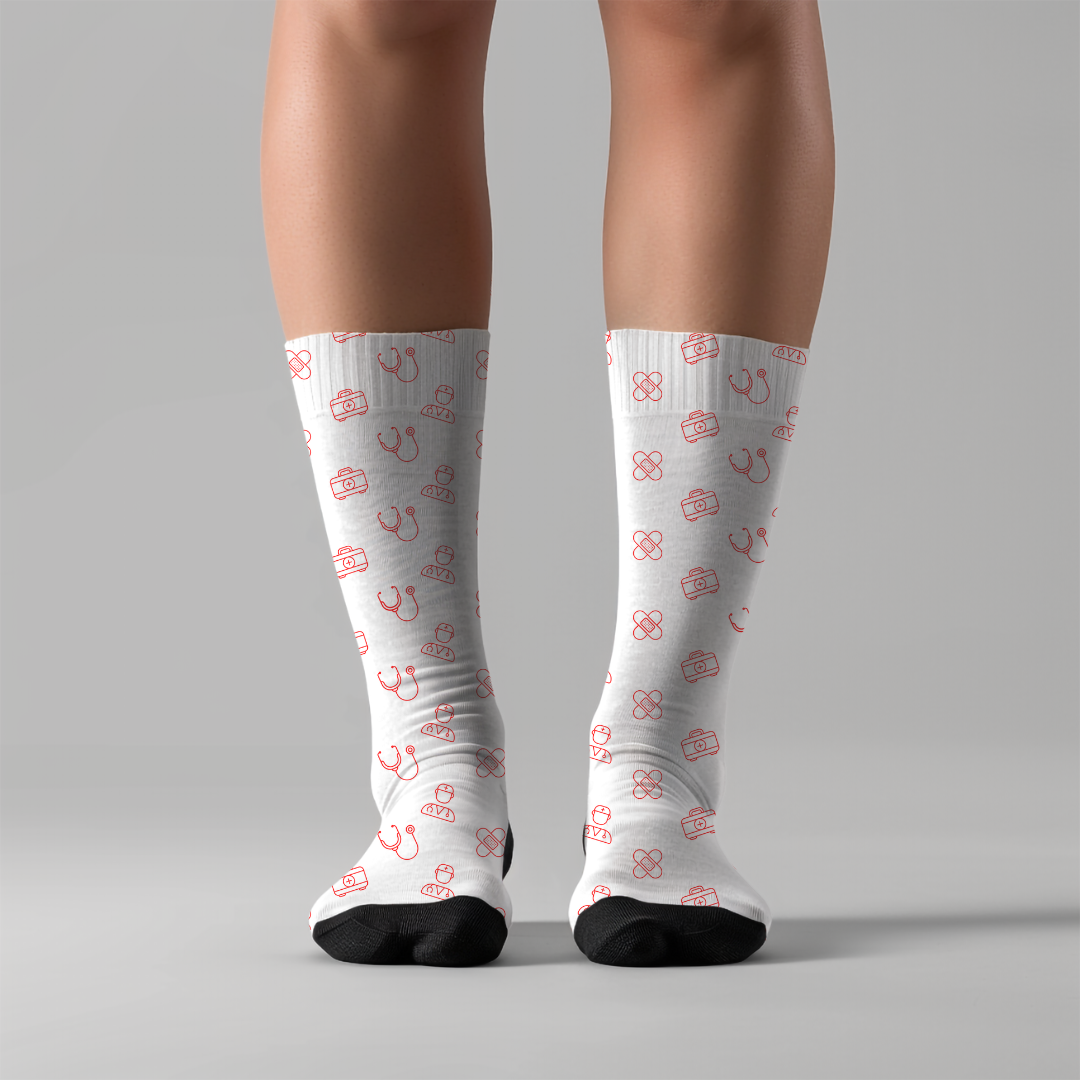 Medical Symbols Design Cushioned Crew Socks - Comfortable One-Size Medical-Themed Socks