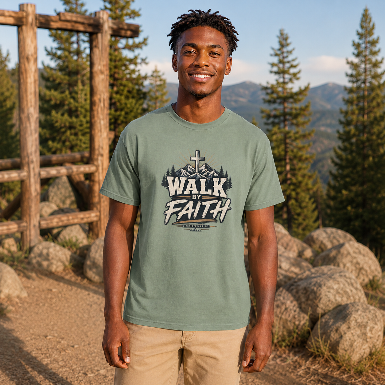 Walk by Faith Shirt – 2 Corinthians 5:7 Christian Graphic Tee