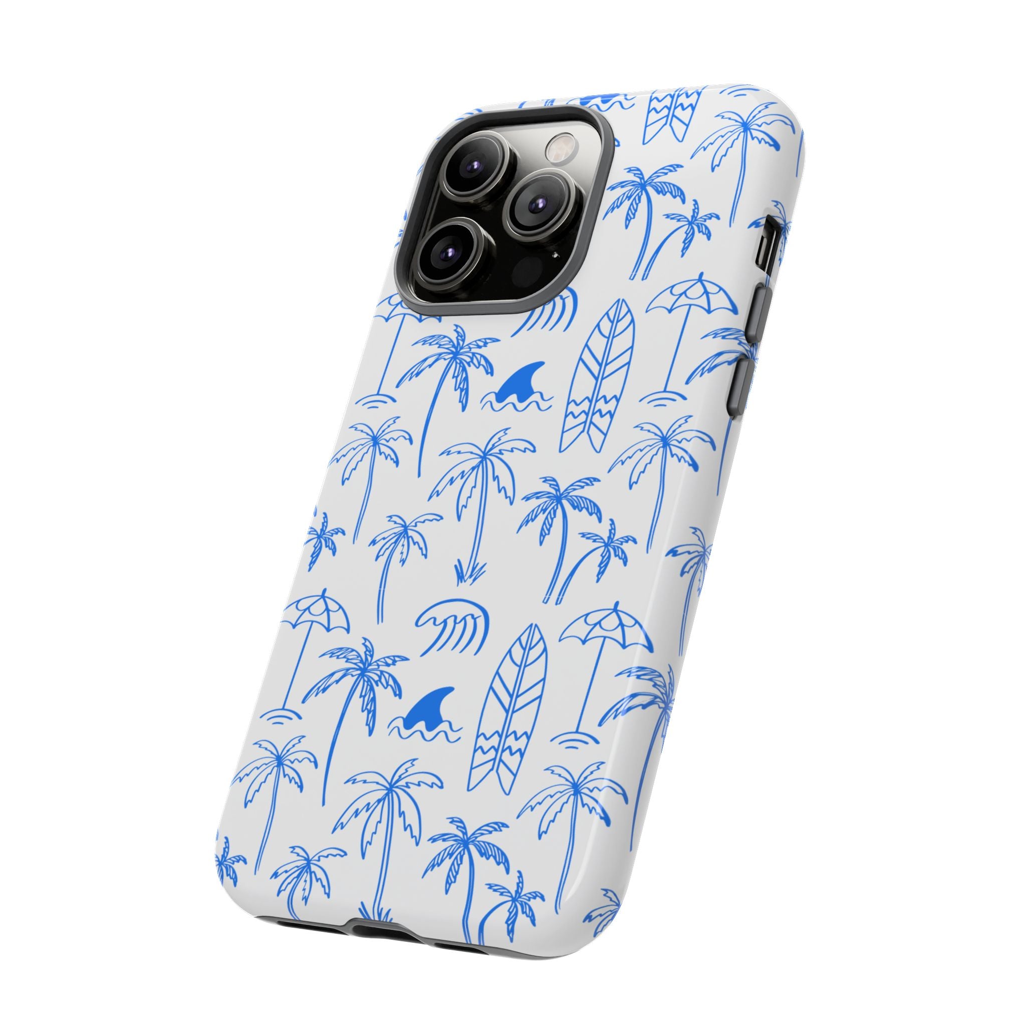 Tropical Beach Phone Case for iPhone, Samsung Galaxy, Google Pixel Palm Trees and Surfboards Design, Coastal Style, Durable Protection