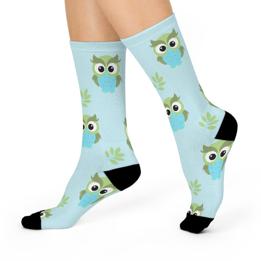 Arctic Owl Print Cushioned Crew Socks