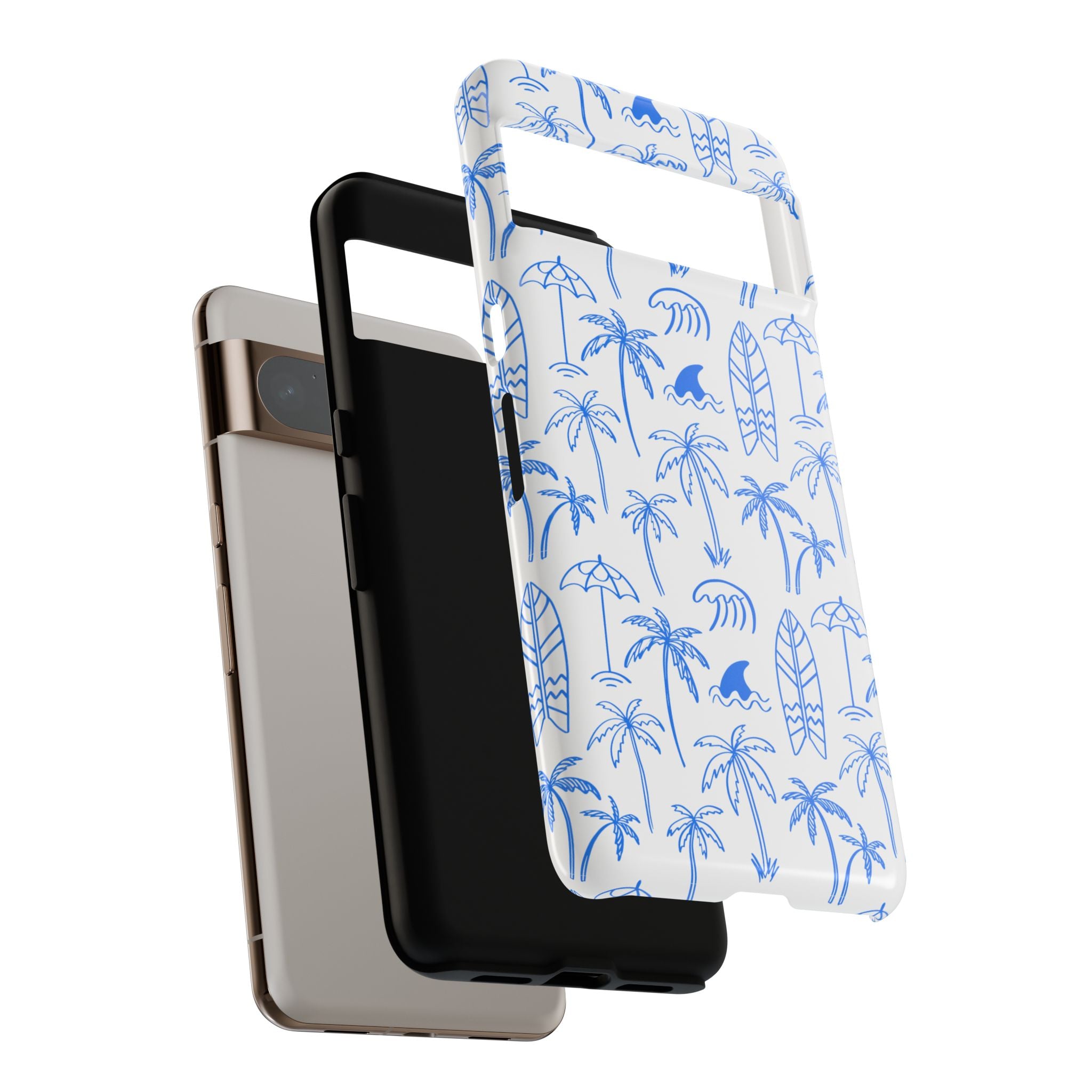 Tropical Beach Phone Case for iPhone, Samsung Galaxy, Google Pixel Palm Trees and Surfboards Design, Coastal Style, Durable Protection