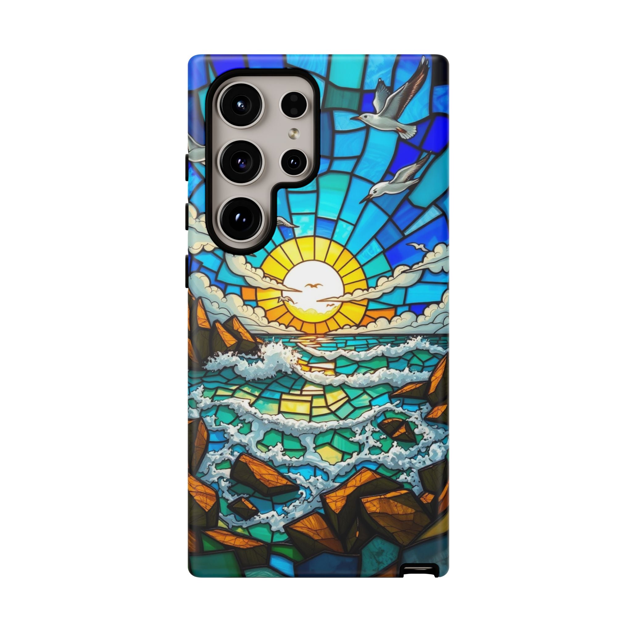 Beach Phone Case Samsung Ocean Sunset Phone Cover Stained Glass Phone Case Seascape Art for Beach Lovers Gift Coastal Vibe Accessory