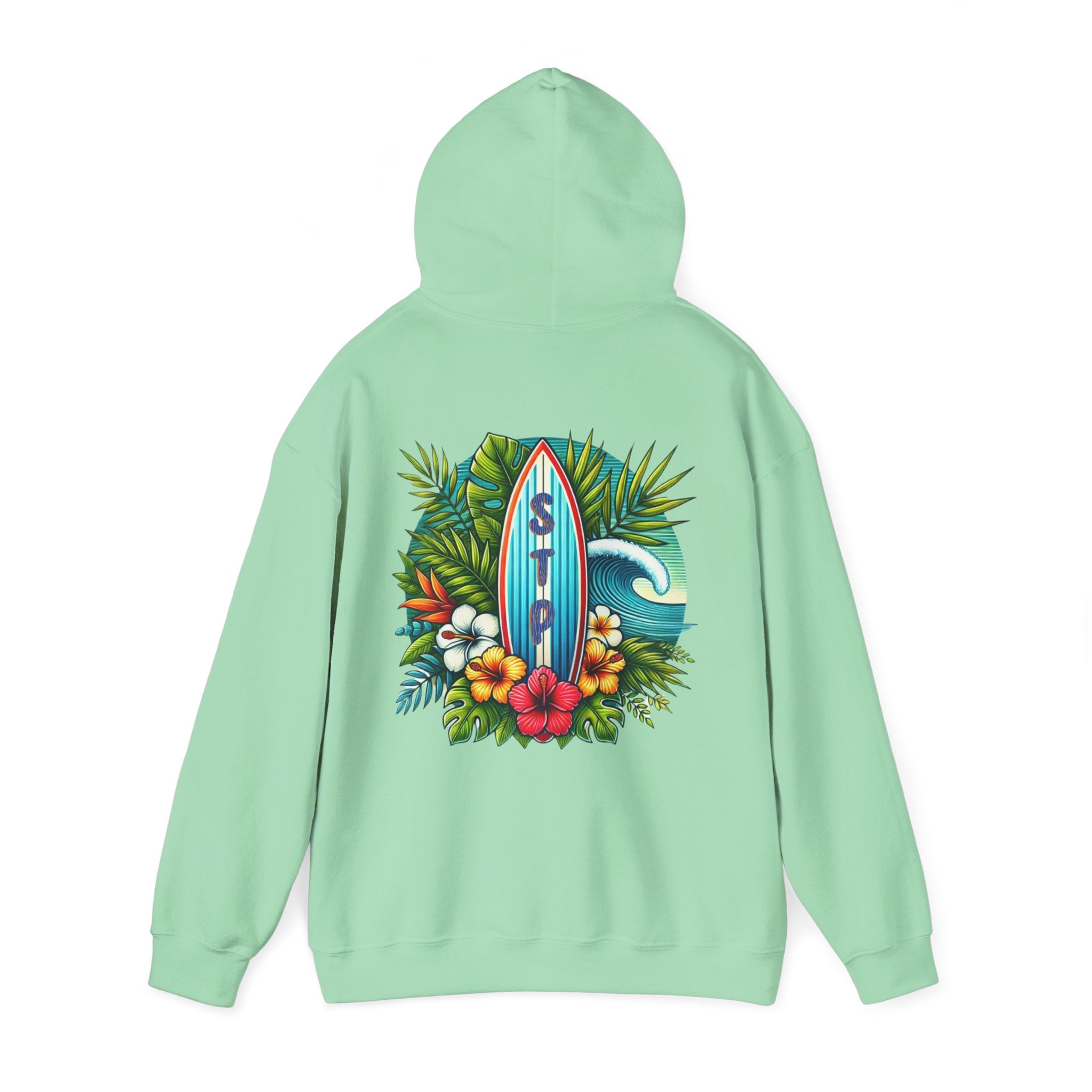 Surfboard Design Hoodie – Unisex Tropical Flower Cotton-Blend Sweatshirt