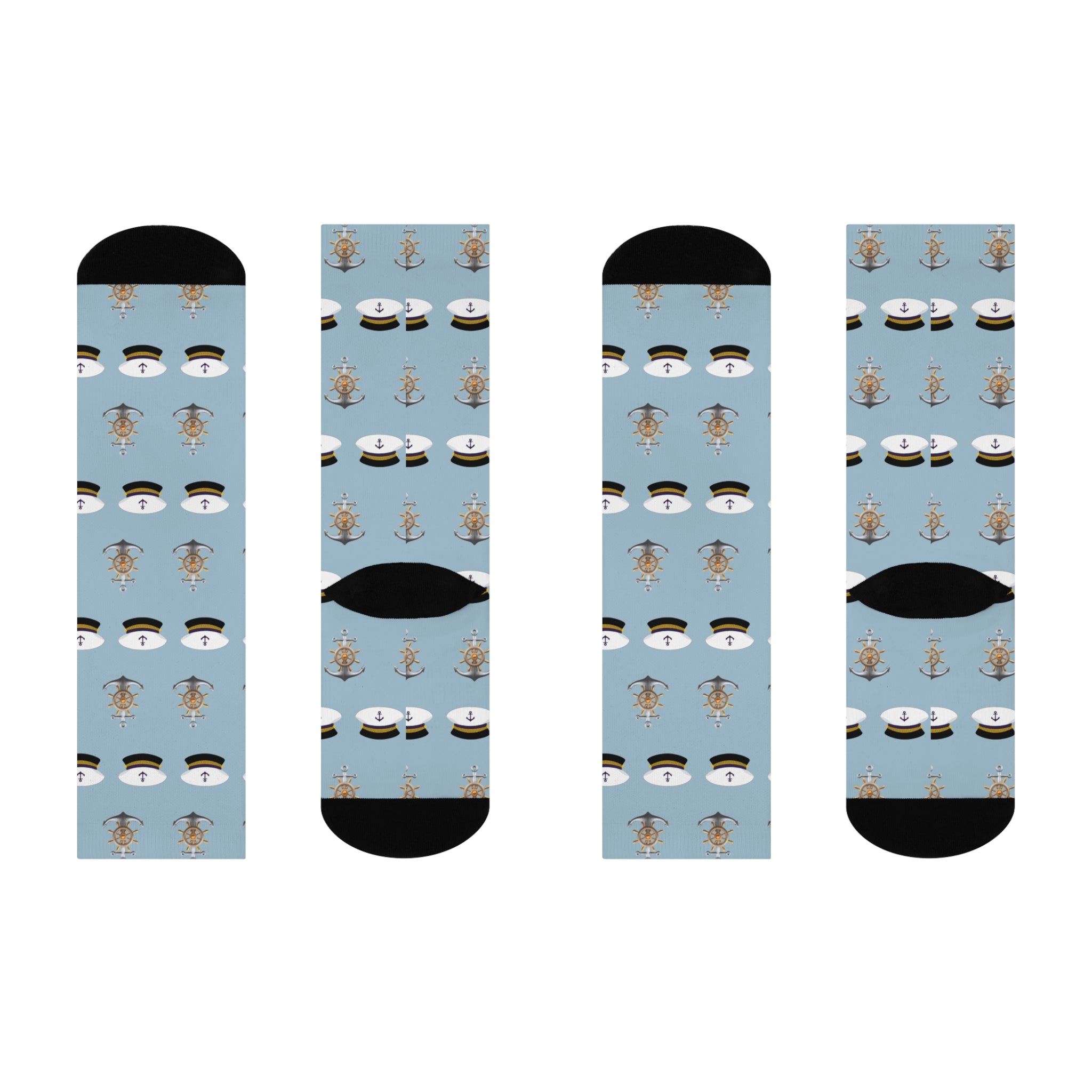 In the Navy Cushioned Crew Socks - Nautical Captain's Hat & Anchor Design, Comfortable Crew Socks