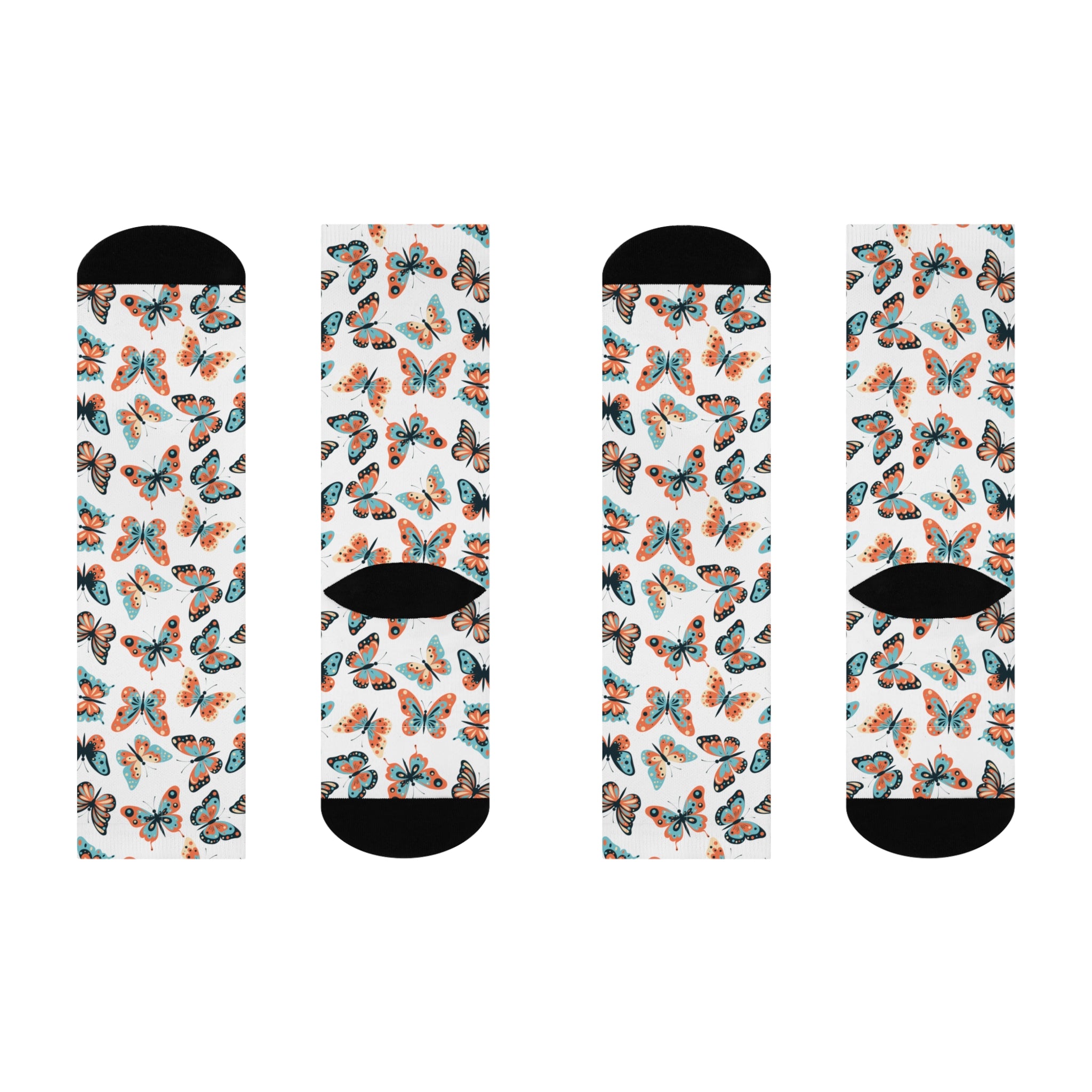 Butterfly Pattern Crew Socks: Unisex Cushioned Whimsical Socks