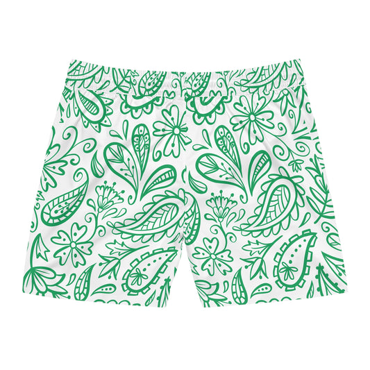 Green Paisley Men's Mid-Length Swim Shorts (AOP)