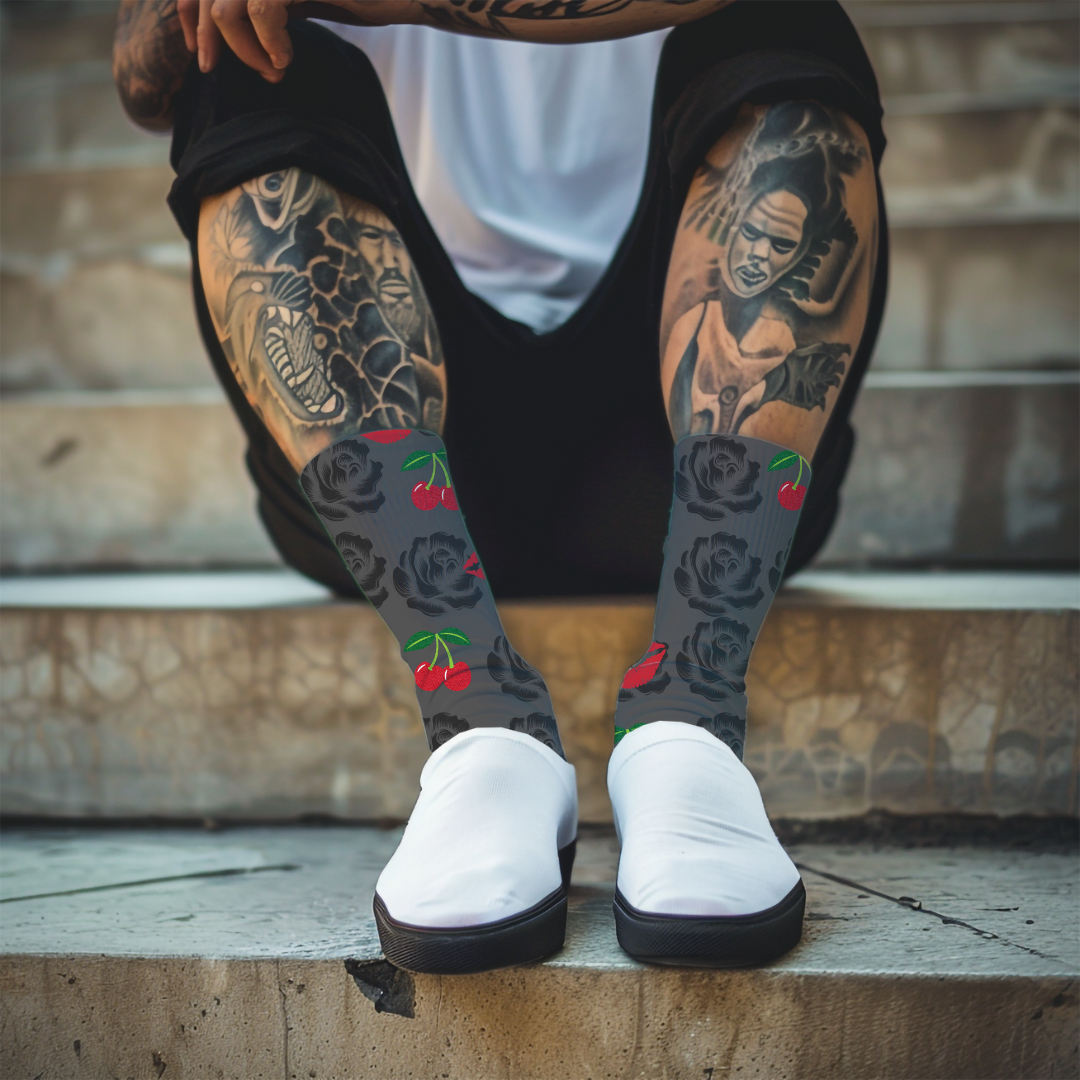 Cherry & Rose Valentine's Day Socks: Romantic Couple's Gift