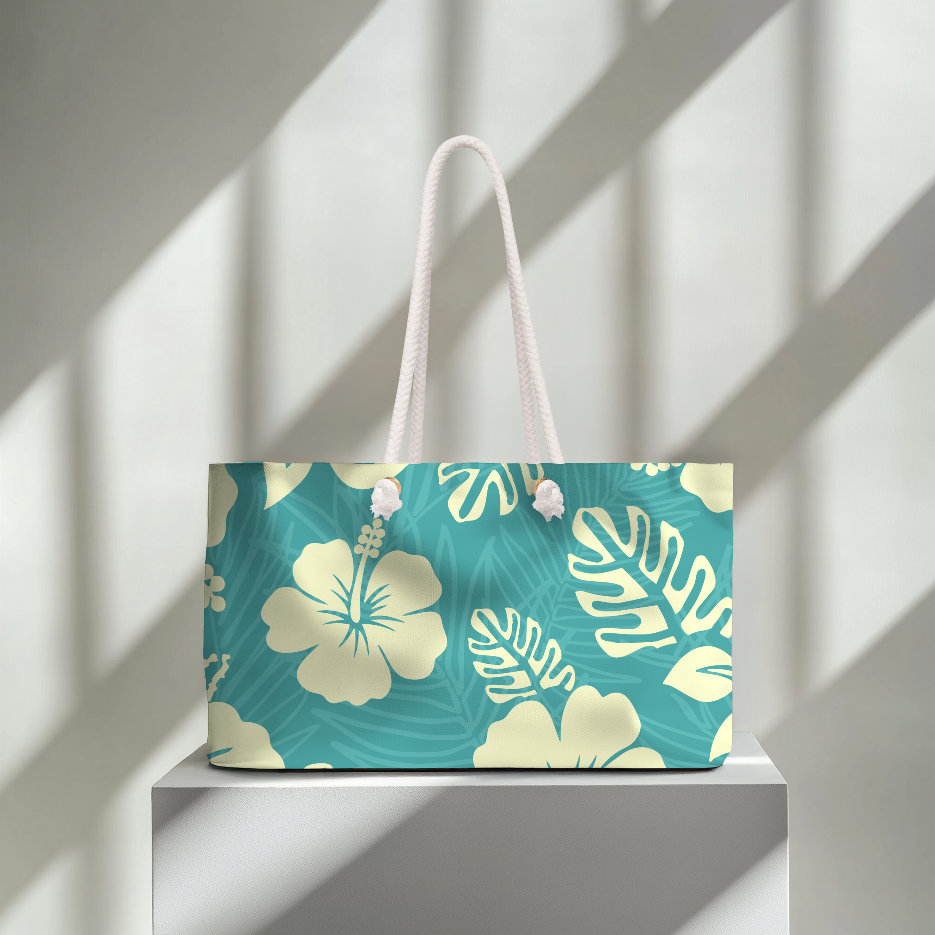 Teal Tropical Hibiscus Weekender Bag